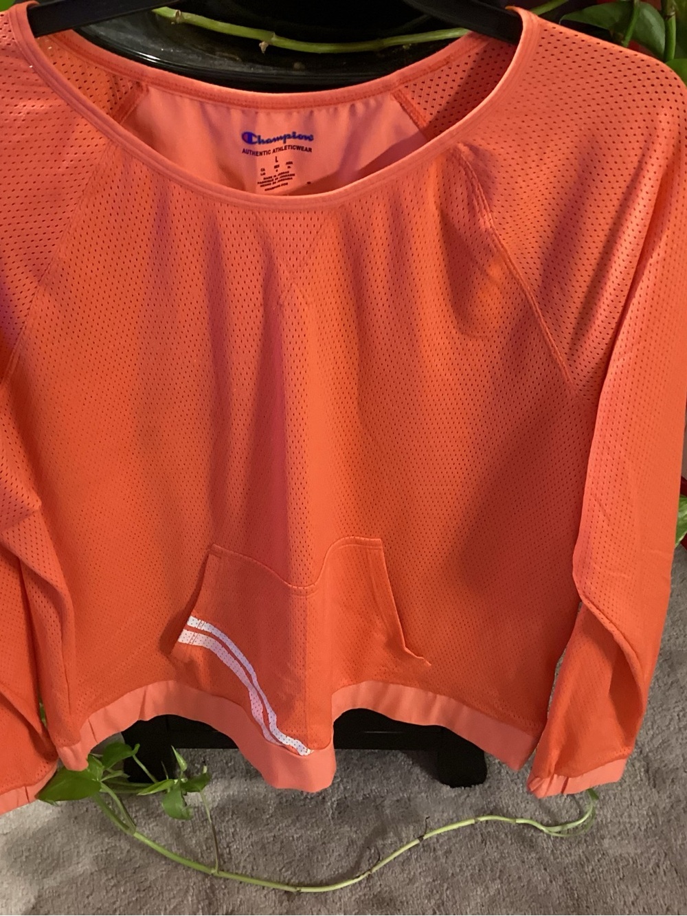 Champion Women's Orange Mesh Pullover Sweatshirt